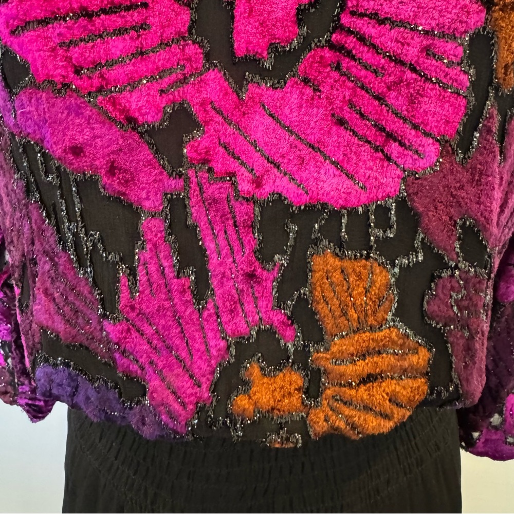 Vintage Diane Freis Limited Edition Silky Chiffon Velvet Burnout Ruffle Dress 🔥 - Picture 6 of 11